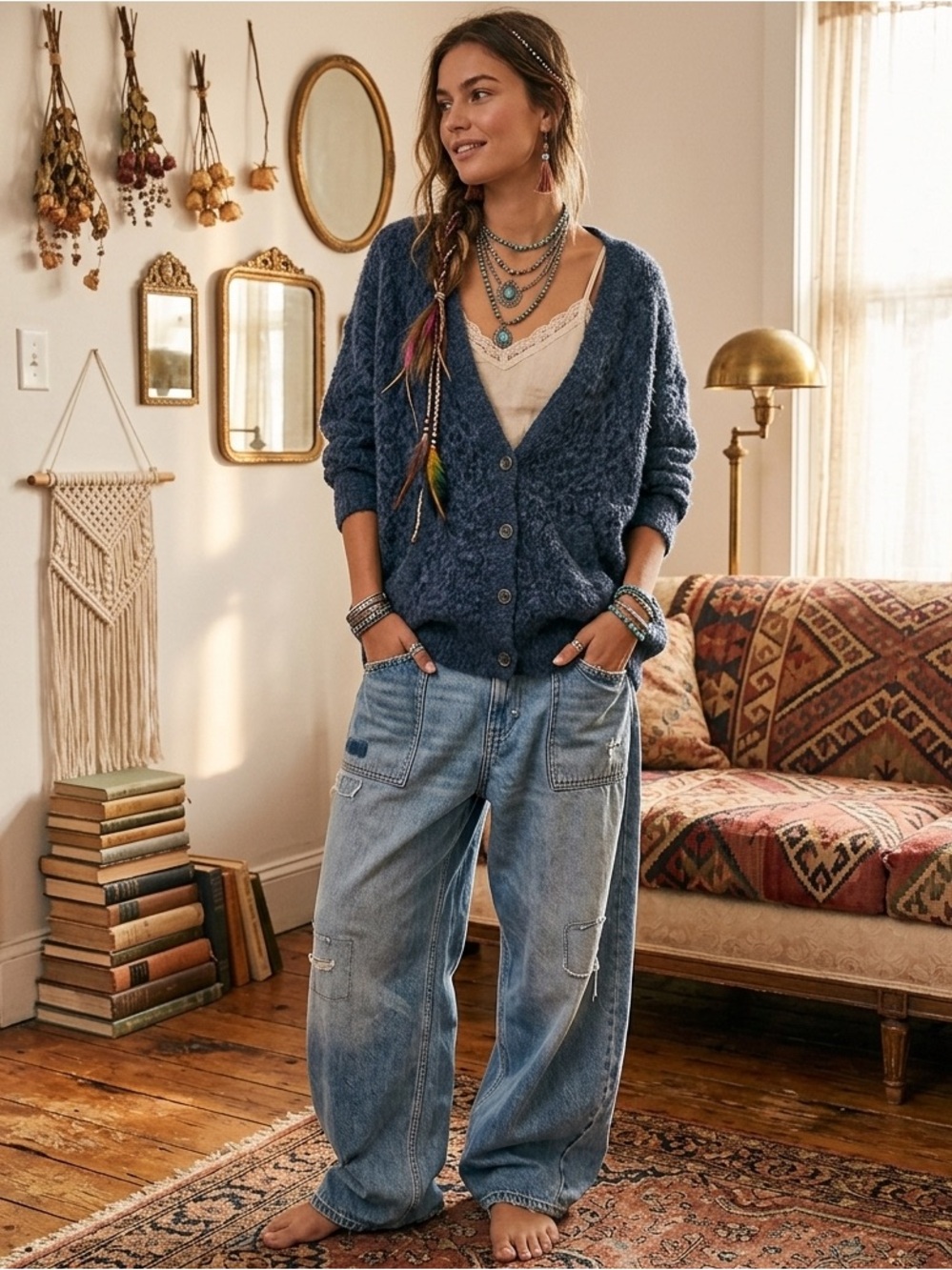 Free People Alpaca Wool Blend Oversized Sweater Boho Medium